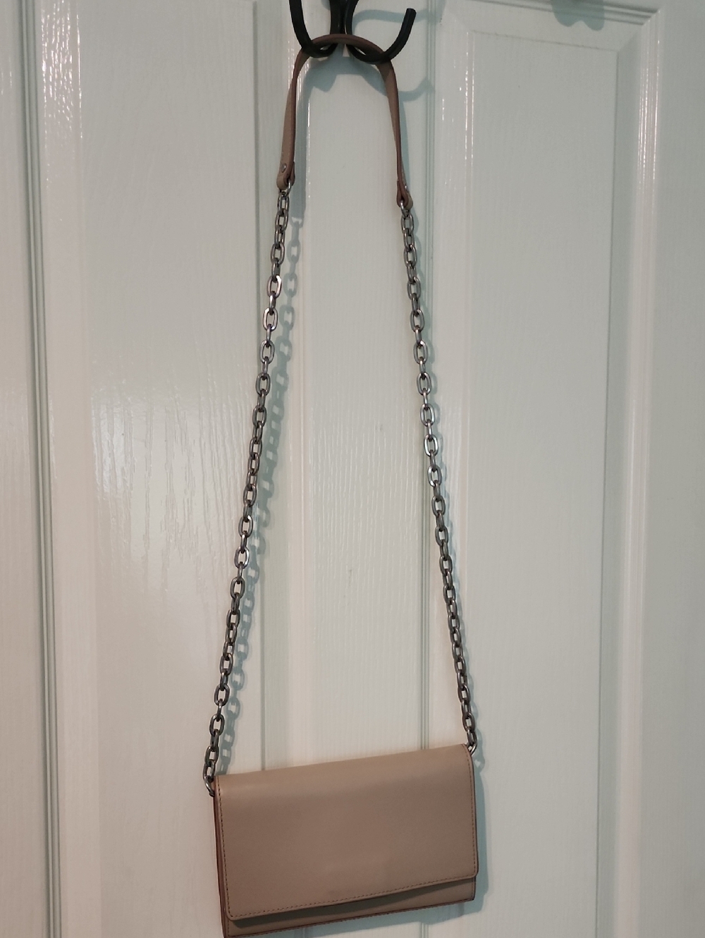 Taupe Leather Crossbody Wallet with Chain Strap